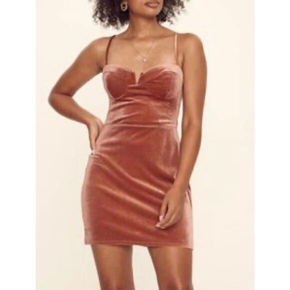 Trixxi Stretch Velvet Bustier Notch Slip mini Dress brown size Large - Picture 1 of 8